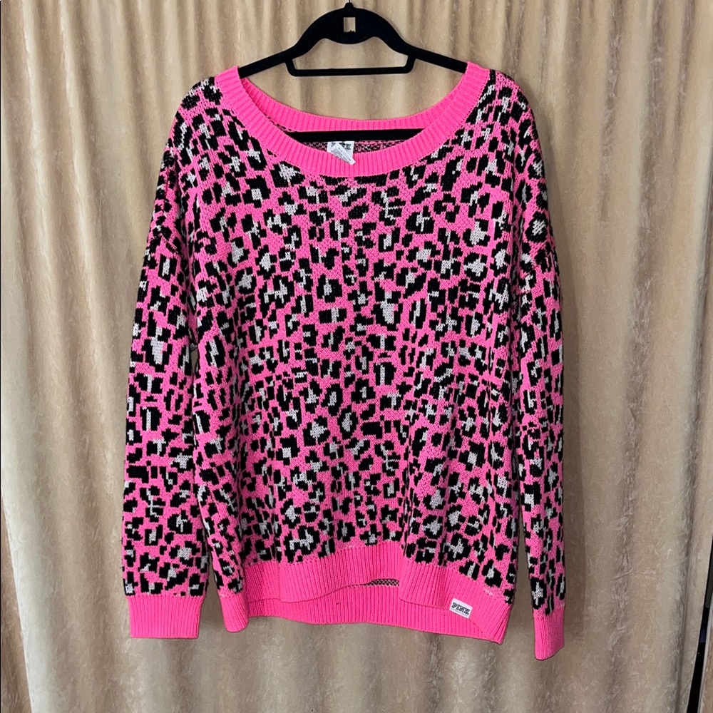 PINK Victoria's Secret Bright Pink Patterned Sweater